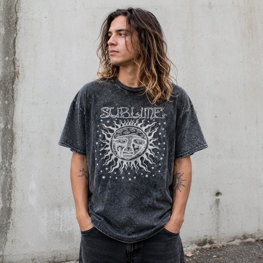Sublime Sun Logo Band Tee Mens XL Black Acid Wash Graphic T-Shirt Skate Punk Ska